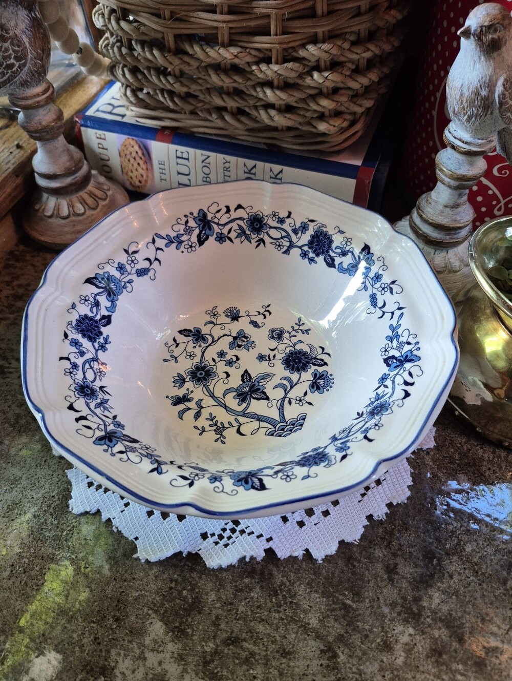 ❤️‍🔥Vintage Hankook FW Woolworth Seine Blue Onion Blue White Korea Serving Bowl